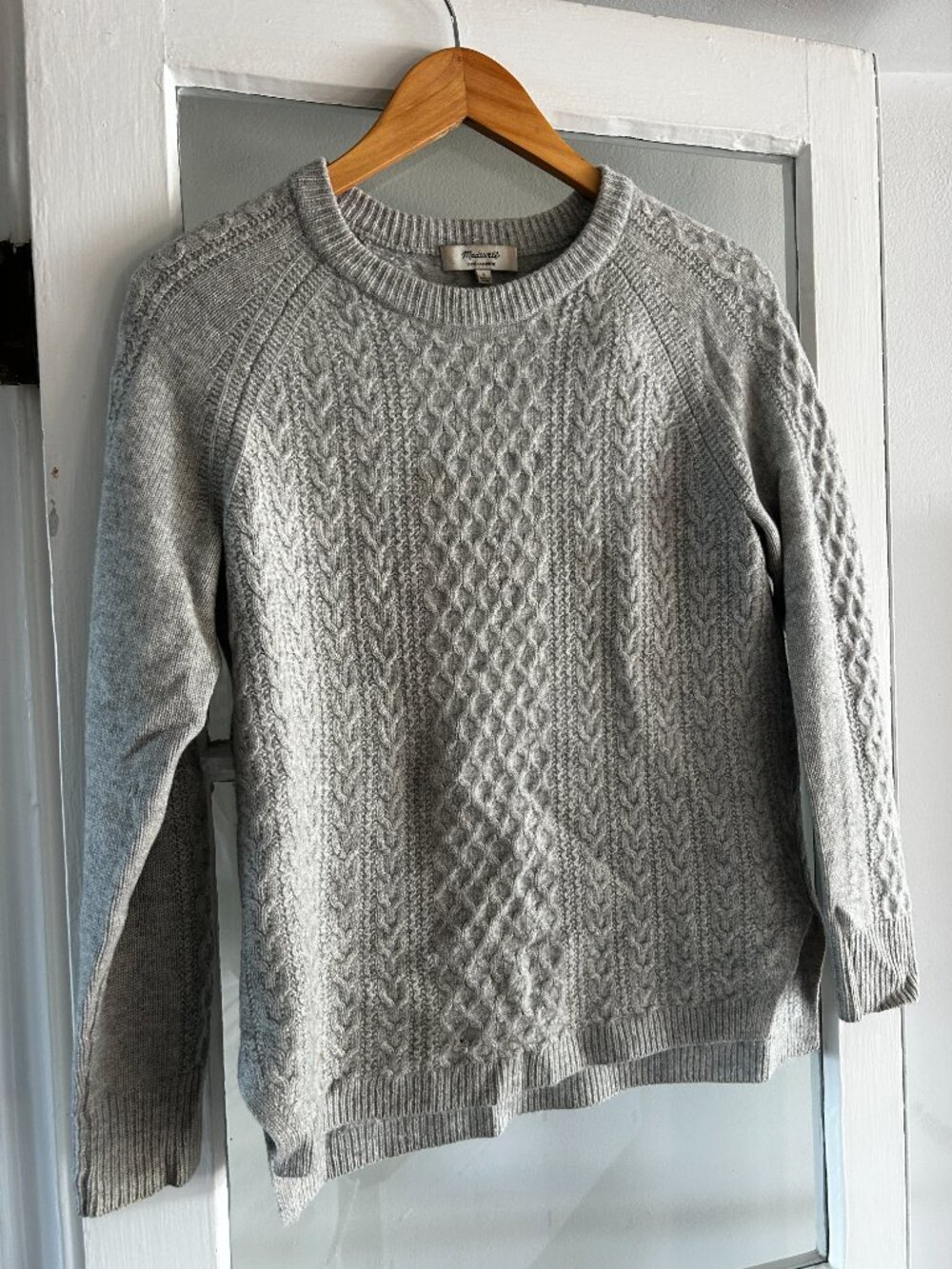 Madewell 100% Cashmere Cable Knit Sweater Grey Sz S